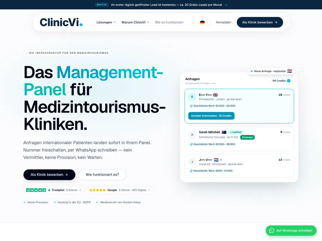 ClinicVI web sitesinin ana sayfası
